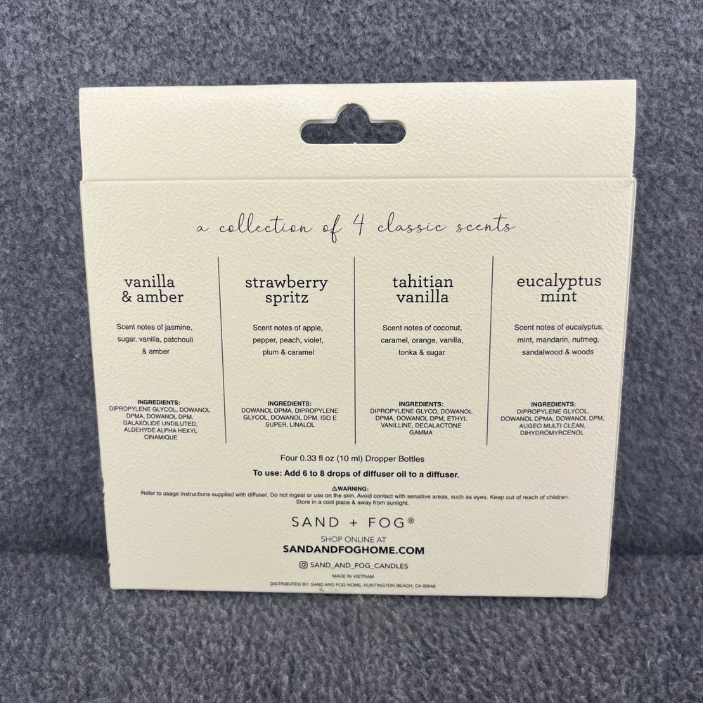 Sand + Fog Fragrance Diffuser Oils Set of 4 Vanilla strawberry tahitian eucalypt